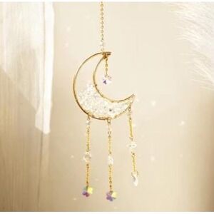 Colorful Crystal Gemstone Moon Suncatcher in Clear Quartz‎